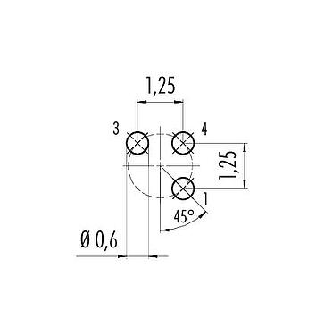 Conductor layout M5 Female panel mount connector, Contacts: 3, unshielded, THT, IP67, M5x0.5, Rear mounting, potted