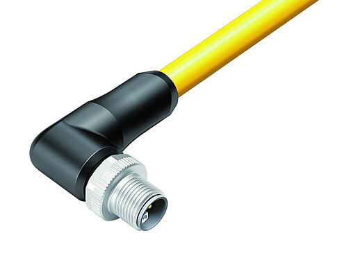 Illustration M12 Connecteur mâle coudé, Contacts: 4+FE, non blindé, surmoulé sur le câble, IP68, UL 2238, M12x1,0, TC-ER, TPE, jaune, 5 x 1,50 mm², 2 m