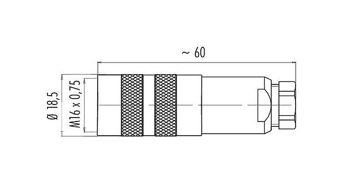 Scale drawing M16 Female cable connector, Contacts: 3 (03-a), 4.0-6.0 mm, shieldable, solder, IP67, UL 2238