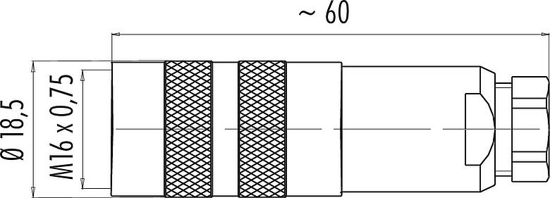 Dessin coté M16 Connecteur femelle, Contacts: 5 (05-b), 4,0-6,0 mm, blindable, souder, IP67, UL 2238