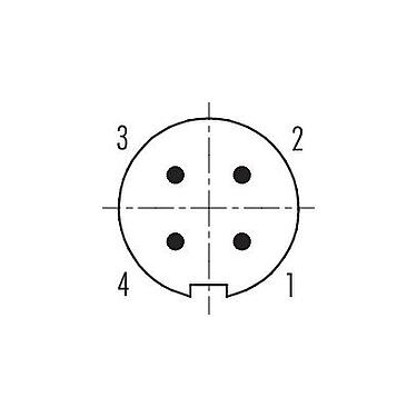 Contact arrangement (Plug-in side) M9 Male cable connector, Contacts: 4, 3.5-5.0 mm, unshielded, solder, IP67