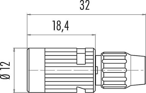 Scale drawing Bayonet Female cable connector, Contacts: 2, 4.0-5.0 mm, unshielded, solder, IP40