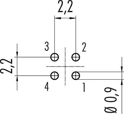 Conductor layout M9 Male panel mount connector, Contacts: 4, unshielded, THT, IP40, M9x0,5, Rear mounting