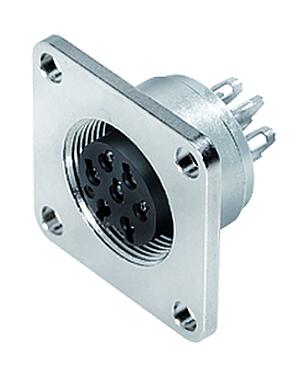 Illustration M16 Square female panel mount connector, Contacts: 14 (14-b), unshielded, solder, IP67, UL 2238, M3 (4x), Front mounting