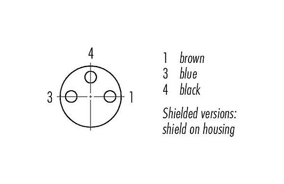 Contact arrangement (Plug-in side) M8 Female cable connector, Contacts: 3, shielded, moulded on the cable, IP67/IP69K, M8x1.0, PUR, black, 3 x 0.34 mm², 5 m