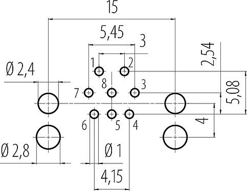 Disposición del conductor M12 Toma de ángulo brida, Número de contactos: 8, sin blindaje, THR, IP68, UL 2238, Montaje frontal, para montaje de PCB