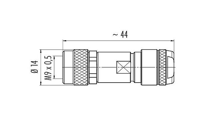 Scale drawing M9 Female cable connector, Contacts: 4, 4.0-5.5 mm, shieldable, solder, IP67, iris spring