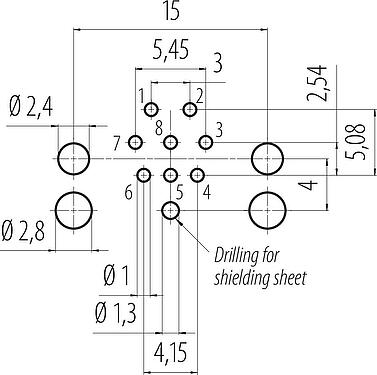 Disposición del conductor M12 Toma de brida, Número de contactos: 8, blindable, THR, IP68, UL 2238, M12x1,0, Montaje en pared, para montaje de PCB