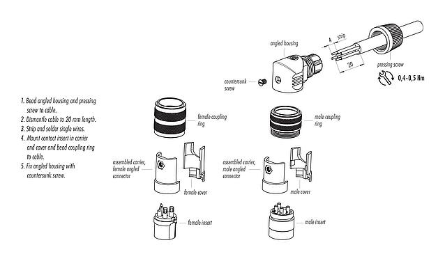 Assembly instructions M16 Male angled connector, Contacts: 24, 6.0-8.0 mm, unshielded, solder, IP40