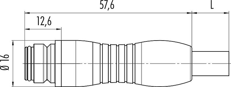 Dessin coté Snap-In Connecteur femelle, Contacts: 12, non blindé, surmoulé sur le câble, IP67, UL 2238, PUR, noir, 12 x 0,25 mm², 2 m