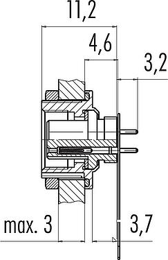 Scale drawing M9 Female panel mount connector, Contacts: 7, unshielded, THT, IP67, M12x0.5, Rear mounting