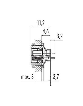 Scale drawing M9 Female panel mount connector, Contacts: 8, unshielded, THT, IP67, M12x0.5, Rear mounting
