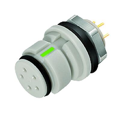 Illustration Snap-In Female panel mount connector, Contacts: 4, unshielded, THT, IP67, M8x0,75, Front mounting