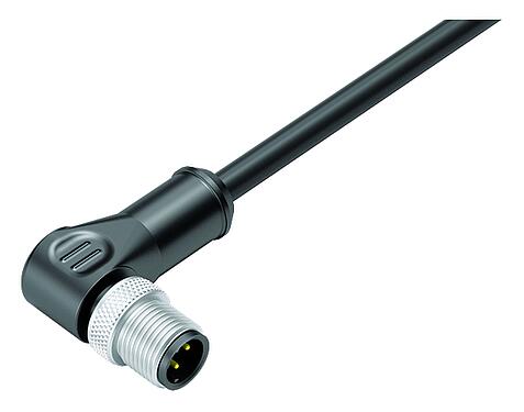 Illustration M12 Male angled connector, Contacts: 4, shielded, moulded on the cable, IP67, Ethernet CAT5e, TPE, black, 2 x 2 x AWG 24, 2 m