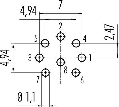 Disposición del conductor M16 Enchufe de brida, Número de contactos: 8 (08-a), sin blindaje, THT, IP40, M18x0,75, Montaje en pared