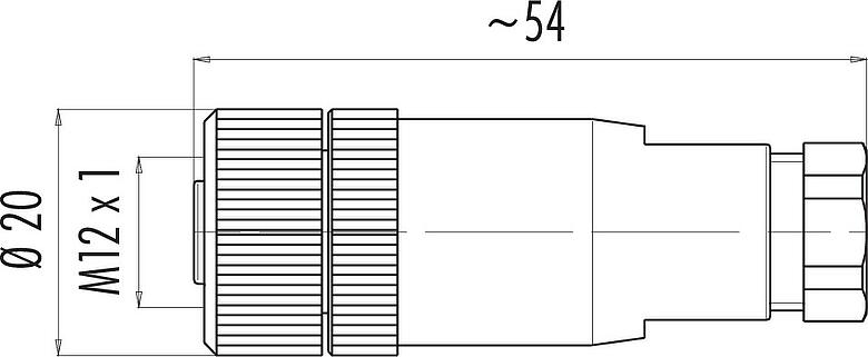 Dibujo a escala M12 Conector de cable hembra, Número de contactos: 4, 4,0-6,0 mm, sin blindaje, tornillo extraíble, IP67, UL 2238