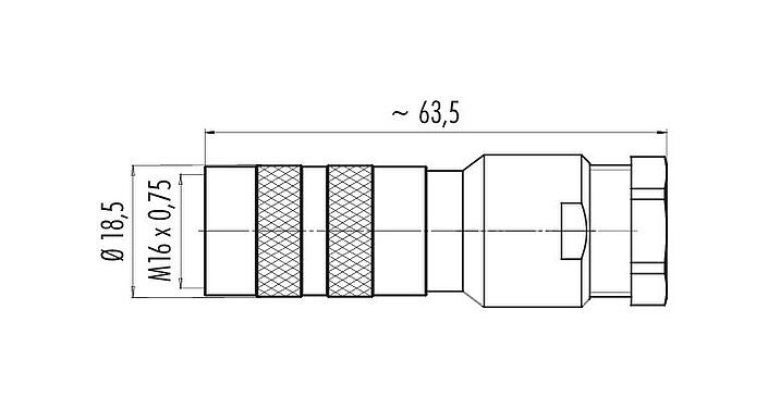 Scale drawing M16 Female cable connector, Contacts: 12 (12-a), 8.0-10.0 mm, shieldable, solder, IP67, UL 2238, with shielding ring