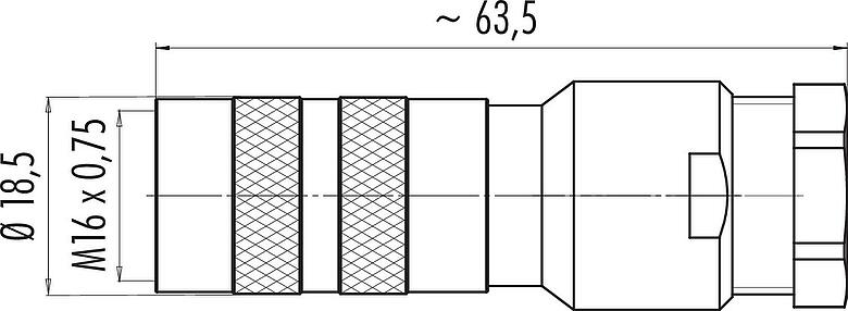Scale drawing M16 Female cable connector, Contacts: 8 (08-a), 8.0-10.0 mm, shieldable, solder, IP68, UL 2238, AISG compliant, with shielding ring
