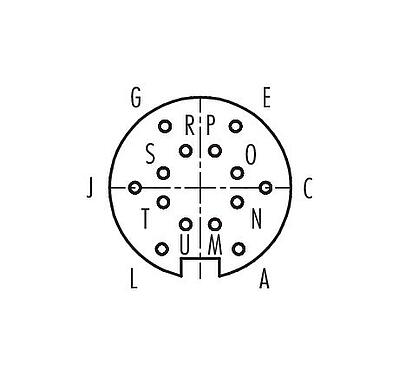 Contact arrangement (Plug-in side) M16 Female cable connector, Contacts: 14 (14-b), 6.0-8.0 mm, shieldable, solder, IP40