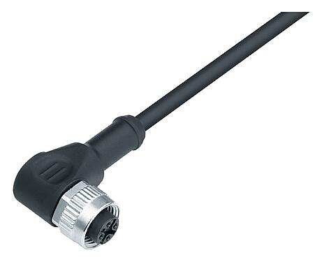 Illustration M12 Female angled connector, Contacts: 3, unshielded, moulded on the cable, IP68/IP69K, TMPU, self-extinguishing, black, 3 x 0.34 mm², 2 m