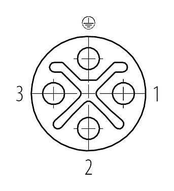 Disposición de los contactos (lado de la conexión) M12 Conector hembra en ángulo, Número de contactos: 3+PE, 8,0-10,0 mm, sin blindaje, tornillo extraíble, IP67, UL 2238, VDE