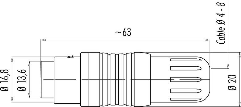 Scale drawing Push Pull Female cable connector, Contacts: 3, 4.0-8.0 mm, shieldable, solder, IP67