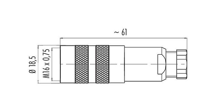 Scale drawing M16 Female cable connector, Contacts: 4 (04-a), 4.0-6.0 mm, shieldable, solder, IP67, UL 2238
