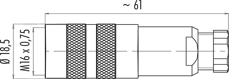 Dessin coté M16 Connecteur femelle, Contacts: 2 (02-a), 4,0-6,0 mm, blindable, souder, IP67, UL 2238