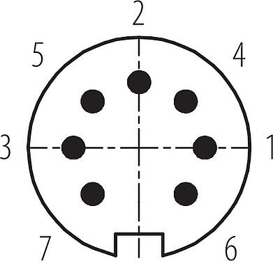 Disposition des contacts (Côté plug-in) M16 Connecteur mâle, Contacts: 7 (07-b), 4,0-6,0 mm, blindable, souder, IP67, UL 2238