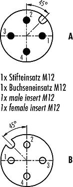 Contact arrangement (Plug-in side) M12 Twin distributors, Y-distributor, Contacts: 4, unshielded, moulded on the cable, IP68, UL 2238, PUR, black, 4 x 0.25 mm², 2 m