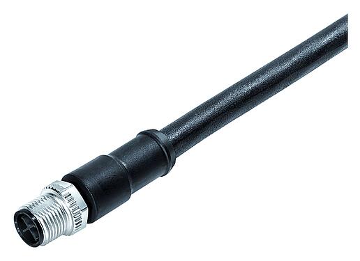 Illustration M12 Connecteur mâle, Contacts: 3+PE, non blindé, surmoulé sur le câble, IP68, UL 2238, PUR, noir, 4 x 1,50 mm², 5 m