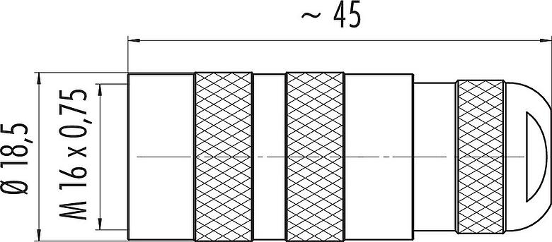 Scale drawing M16 Female cable connector, Contacts: 4 (04-a), 4.1-7.8 mm, unshielded, solder, IP67, UL 2238, Short version