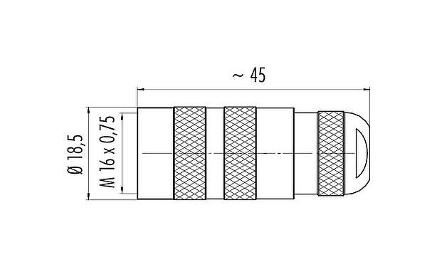 Scale drawing M16 Female cable connector, Contacts: 2 (02-a), 4.1-7.8 mm, unshielded, solder, IP67, UL 2238, Short version