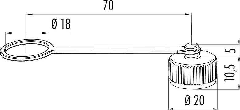 Dessin coté Capuchon de protection, IP67, avec sangle de retenue