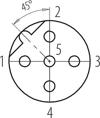 Disposition des contacts (Côté plug-in) M12 Connecteur femelle coudé, Contacts: 5, 4,0-6,0 mm, non blindé, pince à visser, IP67, UL 2238