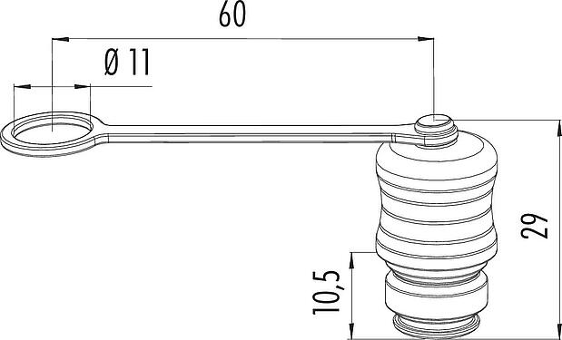 Dibujo a escala Tapa protectora, IP67, con correa de sujeción