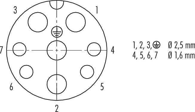 Disposición de los contactos (lado de la conexión) Bayoneta Conector de cable hembra, Número de contactos: 4+3+PE, 7,0-17,0 mm, sin blindaje, crimpado (los contactos de crimpado deben pedirse por separado), IP68/IP69K, UL 2238, VDE, UV-Beständig