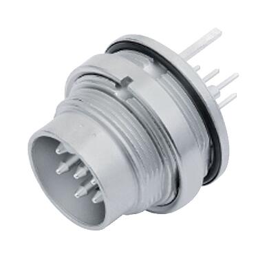Illustration M16 Male panel mount connector, Contacts: 8 (08-a), shieldable, THT, IP68, UL 2238, AISG compliant, M18x0,75, Rear mounting