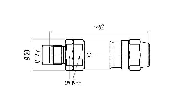 Scale drawing M12 Male cable connector, Contacts: 4, 5.5-8.6 mm, shieldable, screw clamp, IP69K, UL 2238, stainless steel, with shielding ring