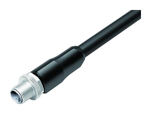 Illustration M12 Connecteur mâle, Contacts: 4+FE, non blindé, surmoulé sur le câble, IP68, UL 2238, M12x1,0, PUR, noir, 5 x 1,50 mm², 2 m
