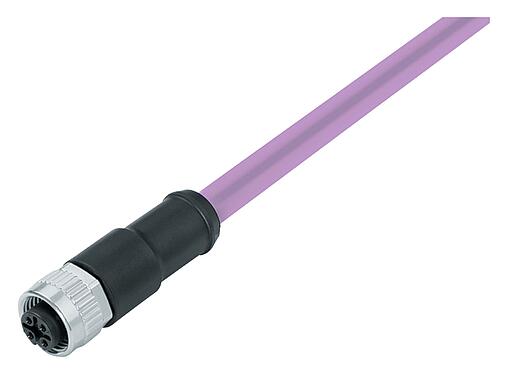Illustration M12 Female cable connector, Contacts: 5, shielded, moulded on the cable, IP68, UL 2238, CAN-Bus, PUR, violet, 1 x 2 x AWG 22 + 1 x 2 x AWG 24, 5 m