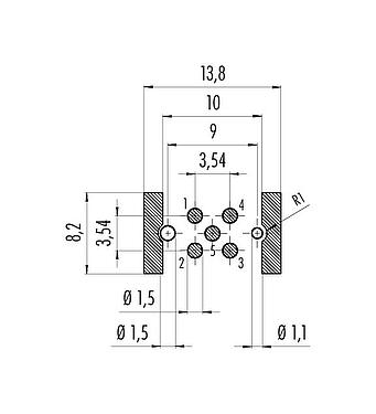 Disposition du conducteur M12 Encastrable mâle, Contacts: 5, blindable, SMT, IP67
