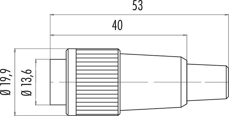 Dibujo a escala Bayoneta Conector de cable macho, Número de contactos: 2, 6,0-8,0 mm, sin blindaje, soldadura, IP40