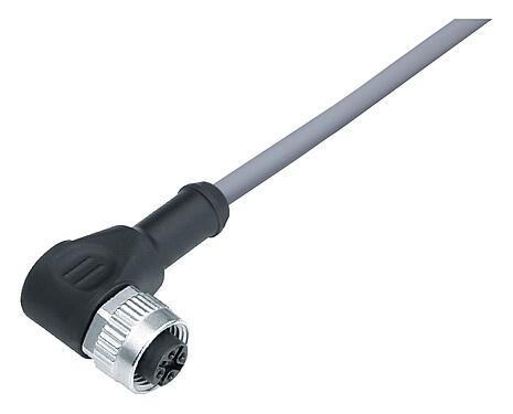 Illustration M12 Female angled connector, Contacts: 4, unshielded, moulded on the cable, IP68/IP69K, UL 2238, PVC, grey, 4 x 0.34 mm², 5 m