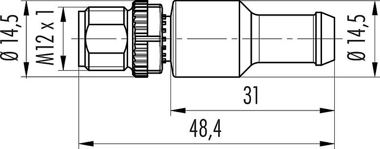 Dessin coté M12 Fiche de connexion, Contacts: 5, non blindé, IP69K, CAN-Bus