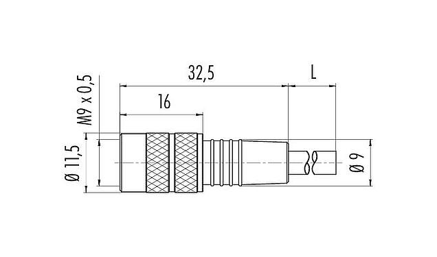 Scale drawing M9 Female cable connector, Contacts: 3, unshielded, moulded on the cable, IP67, PUR, black, 3 x 0.25 mm², 5 m