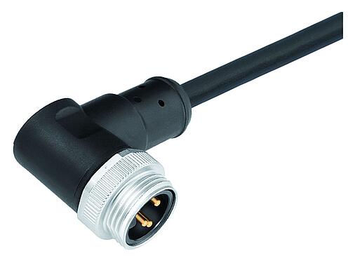 Illustration 7/8" Connecteur mâle coudé, Contacts: 3, non blindé, surmoulé sur le câble, IP68, UL 2238, PUR, noir, 3 x 1,50 mm², 5 m