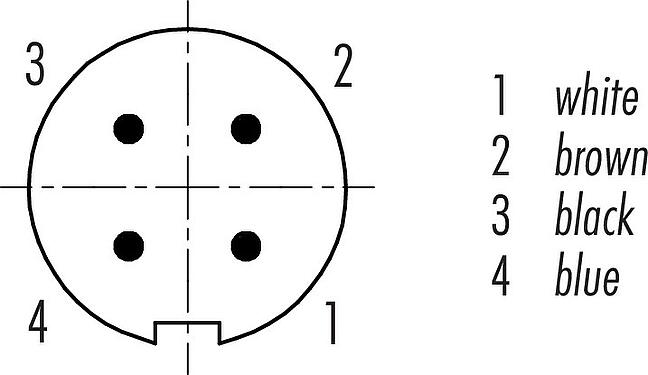 Contact arrangement (Plug-in side) M9 Male cable connector, Contacts: 4, shielded, moulded on the cable, IP67, PUR, black, 5 x 0.25 mm², 2 m