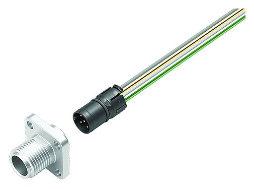 Illustration M12 Square male panel mount connector, Contacts: 4, unshielded, single wires, IP69k, IP68, IP67, UL 2238, M3 (4x), Front mounting, Square housing 20 mm, Positionable coding alignment