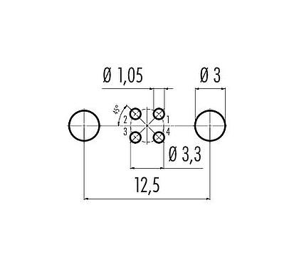 Conductor layout M8 Male panel mount connector, Contacts: 4, shieldable, THT, IP67, M8x1.0, Rear mounting, potted